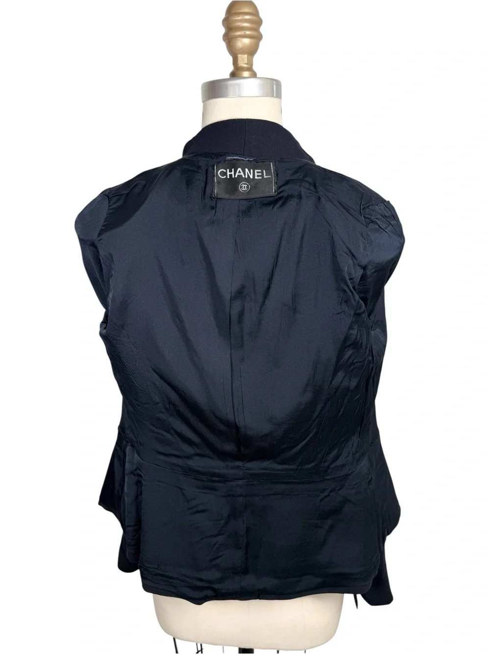 Vintage Chanel Navy Logo Button Tailored Blazer FR38